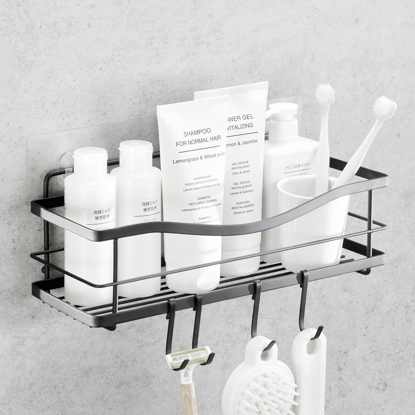 Luxury Matte Black Shower Caddy Organizer with Hooks
