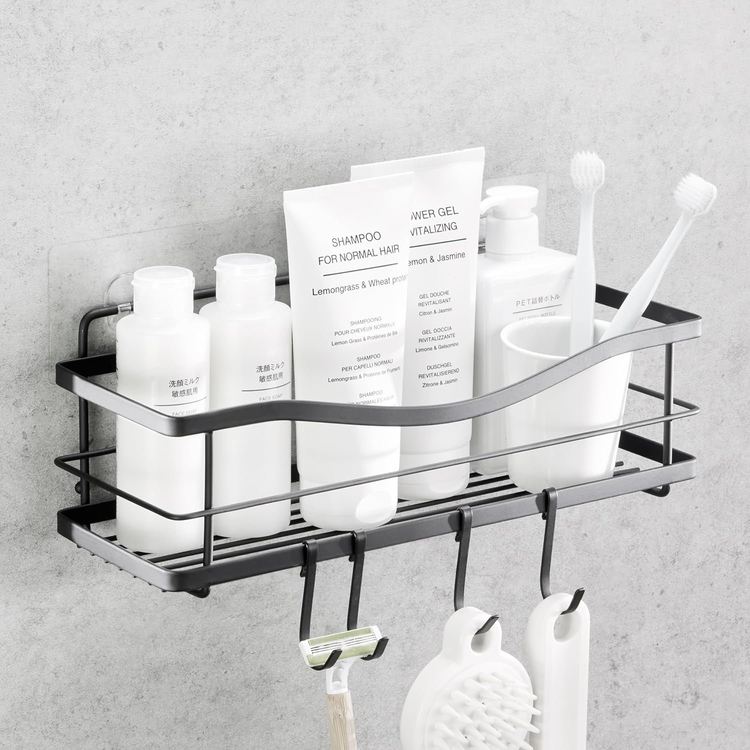 Luxury Matte Black Shower Caddy Organizer with Hooks