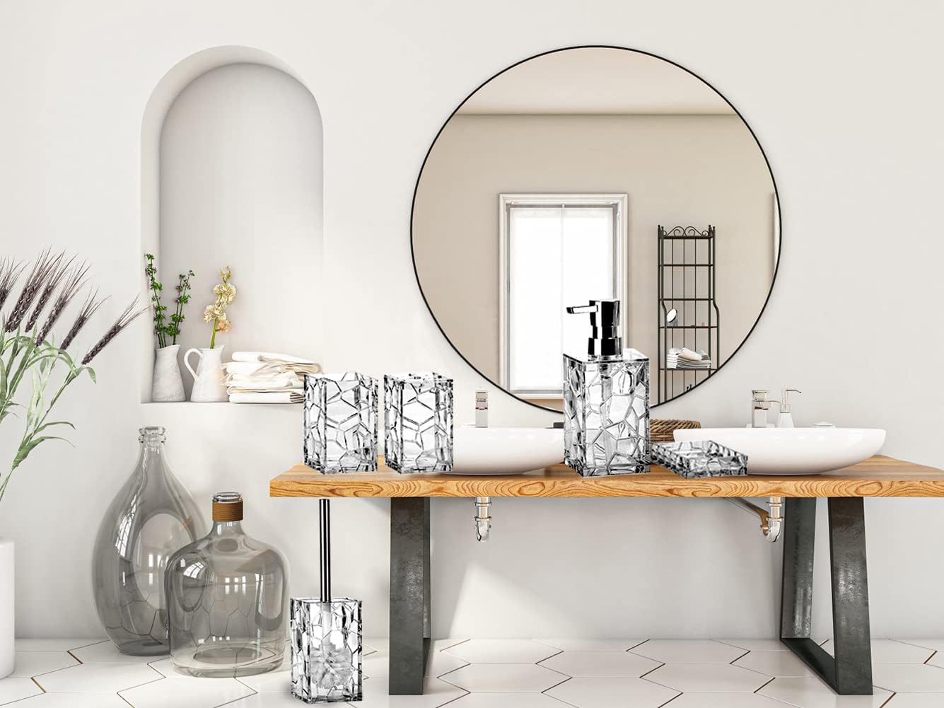 Elegant 5-Piece Clear Acrylic Bathroom Accessory Set for Stylish Bathroom Decor and Housewarming Gift