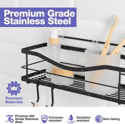 Luxury Matte Black Shower Caddy Organizer with Hooks