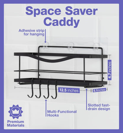 Luxury Matte Black Shower Caddy Organizer with Hooks