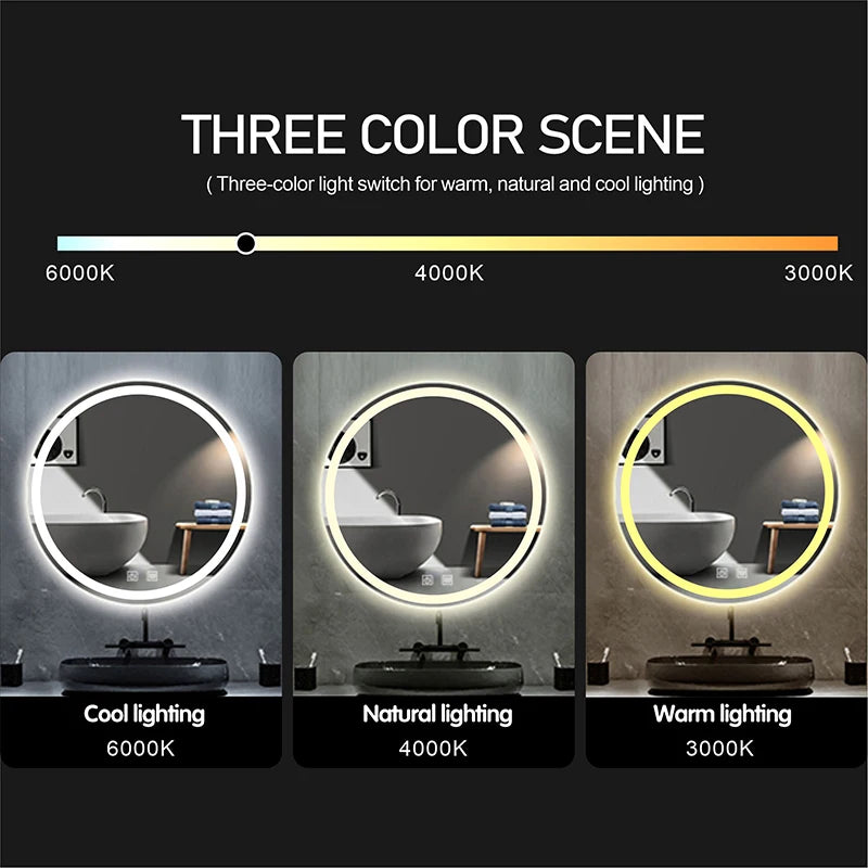 "31-Inch LED Backlit Smart Makeup Mirror - Tri-Color Touch Control & Defogging Wall Hanging Vanity Mirror for a Flawless Finish!"
