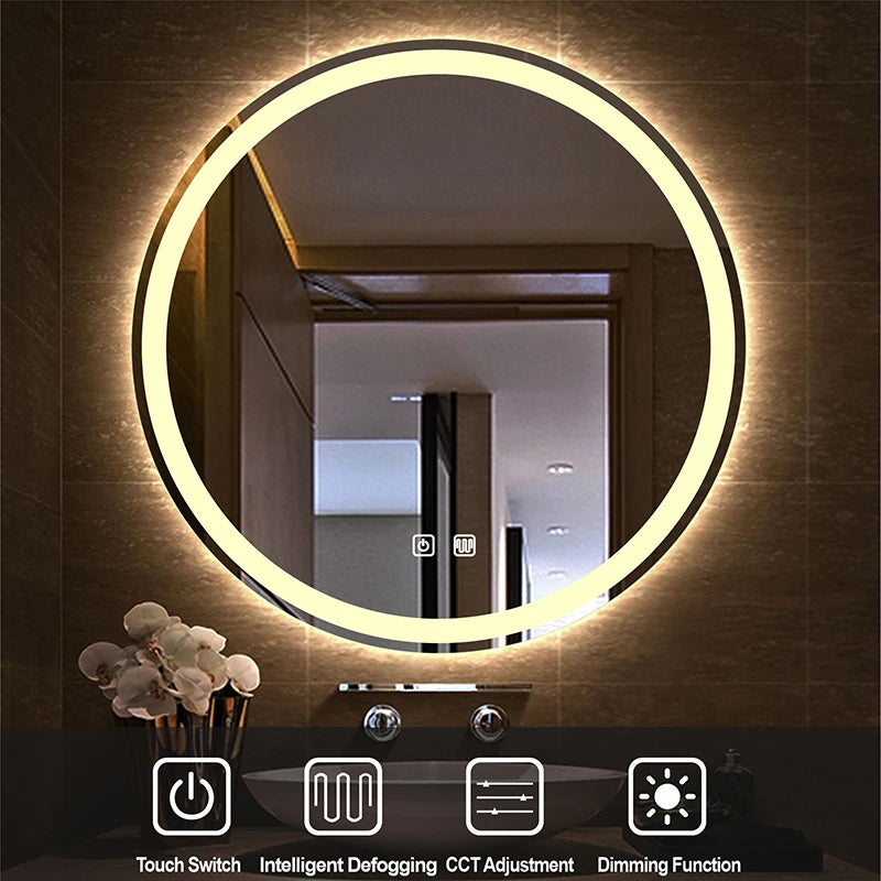 "31-Inch LED Backlit Smart Makeup Mirror - Tri-Color Touch Control & Defogging Wall Hanging Vanity Mirror for a Flawless Finish!"
